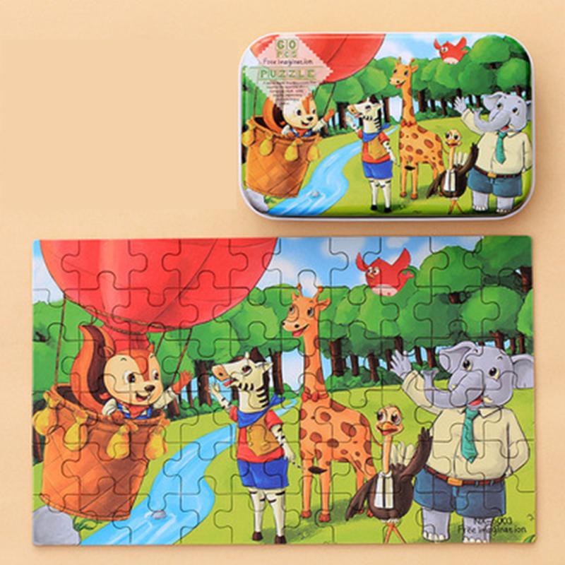 60pcs Children's Wooden Puzzles Baby Early Education Educational Toys Gift with Storage Box