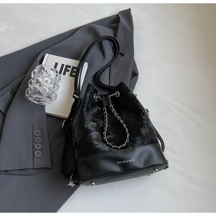 IELGY Ladies Messenger Bag Retro Drawstring Fashion Shoulder Chain Bucket Bag