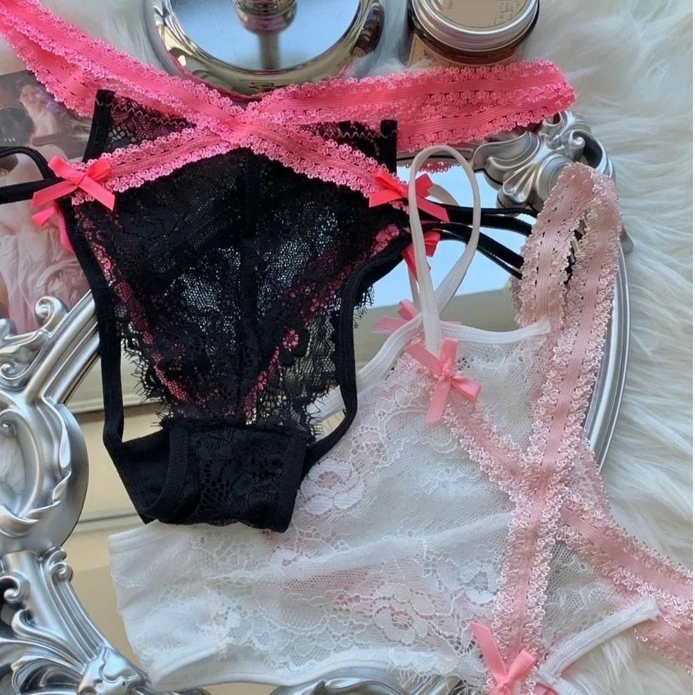 Transparent Lace Flower Panties Bow Women Underwear Sweet French Style Briefs Gifts