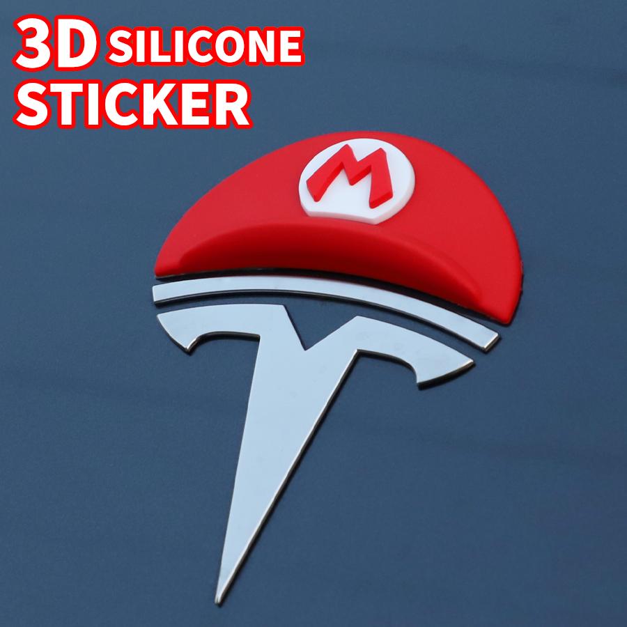 Suitable for most car models 3D Waterproof Christmas Santa Hat Stickers for Tesla Personalized Creative Car Logo