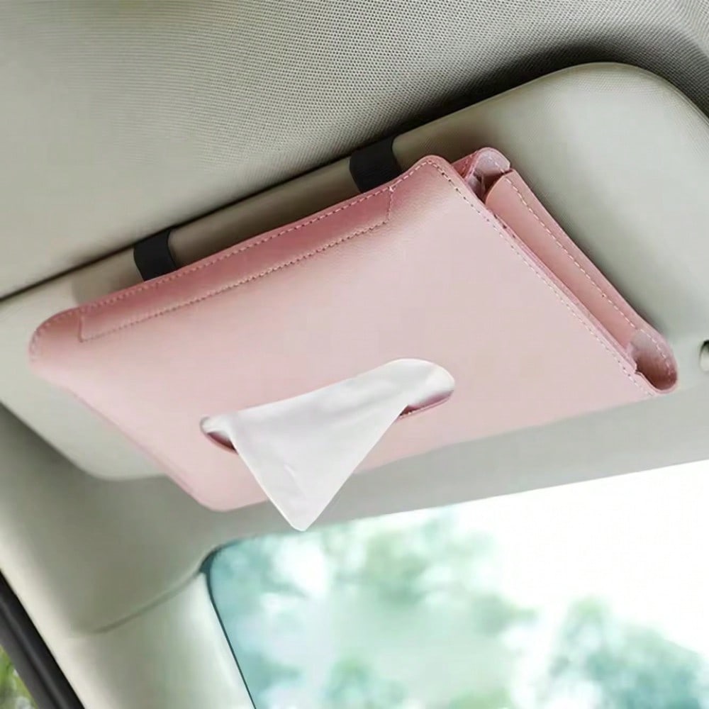 1PC Tissue Box PU Leather Car Sun Visor Hanging Holder Car Tissue Boxes Auto Interior Storage Decoration Accessories