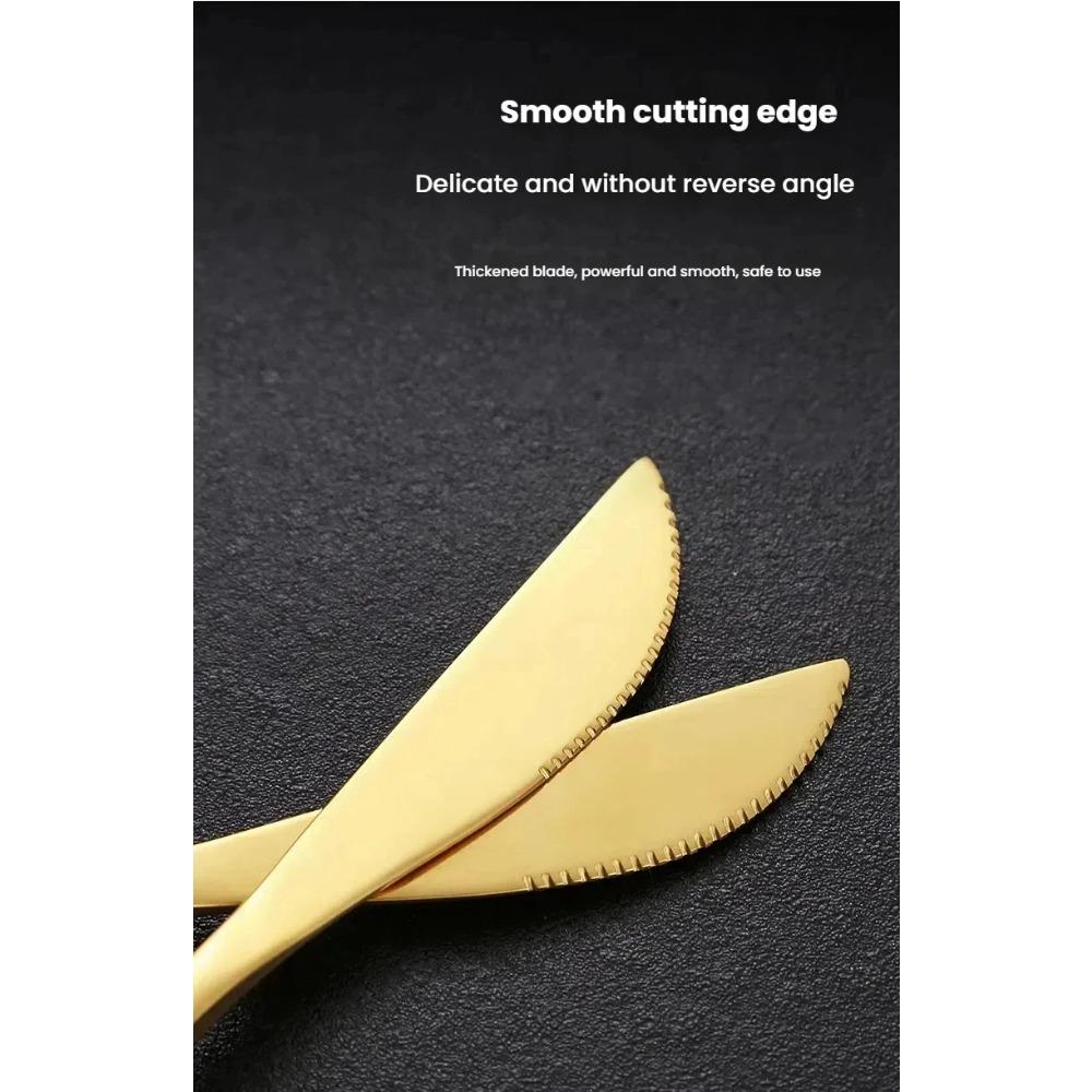 4Pcs Stainless Steel Cutlery Set - Golden Design Steak Knife Fork Spoon Coffee Spoon for Wedding Restaurant Home Durable Elegant