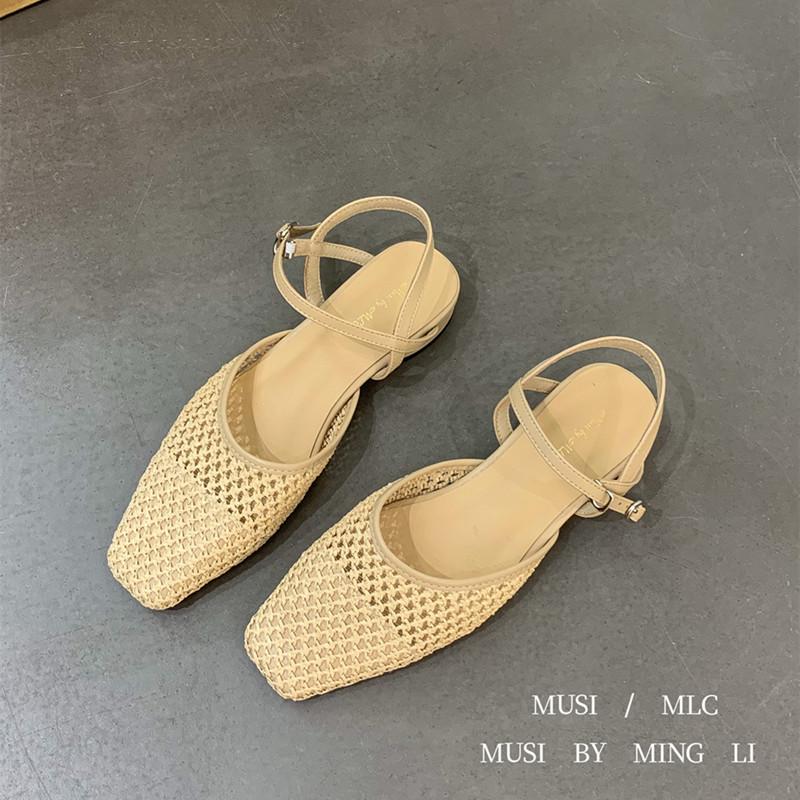 

Fashion Bailamos Summer New Women Slip On Mules Shoes Fashion Cane Weave Ladies Sandal Shoes Square Low Heel Outdoor Casual Slipper 39 абрикосовый