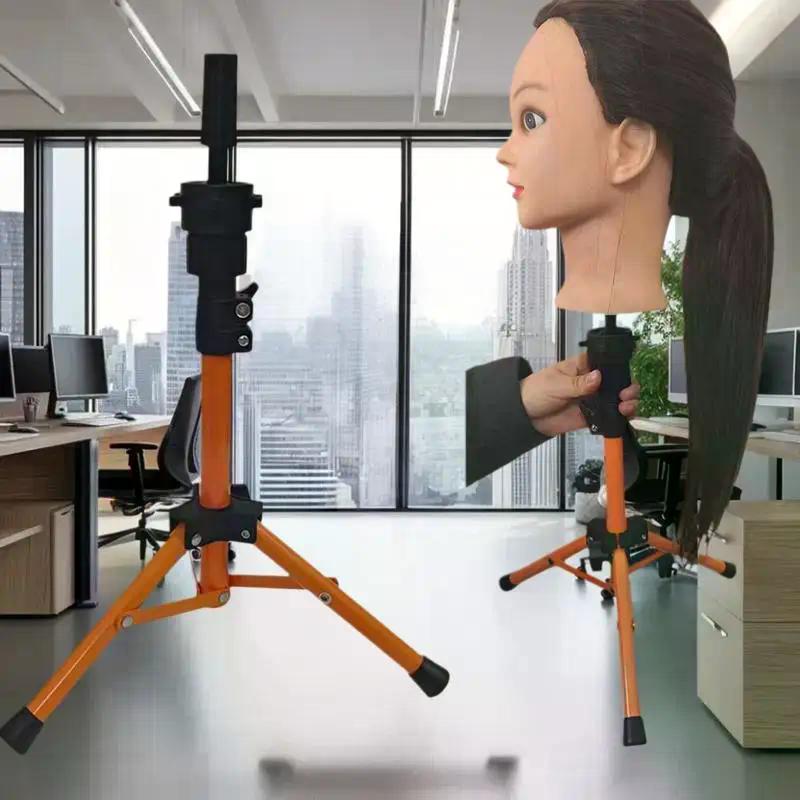 Metal Wig Mannequin Head Tripod, Adjustable Hairdressing Training Stand, Stable Wig Holder Bracket for Hair Styling and Practice