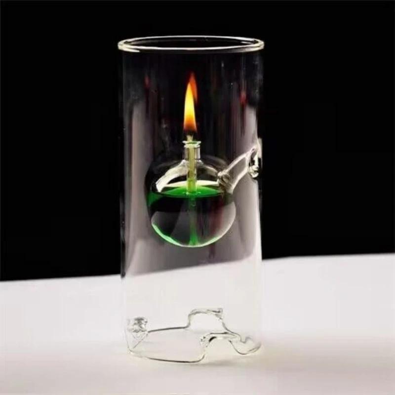 Cylindrical Oil Lamp Transparent Glass Candlestick Interior Glass Oil Lamp Household Decoration Creative Vintage Candle Holder