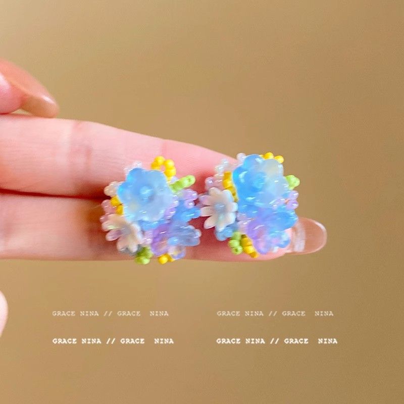

Colorful Flower Earrings Dopamine Sweet Earrings Design Sense Niche Exquisite Earrings Blue Atmosphere Holiday Style A2361 mixed color blue