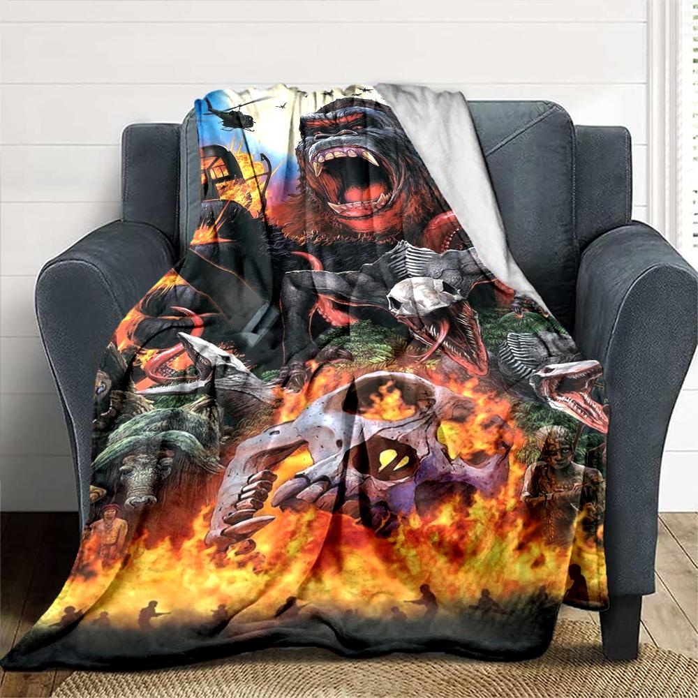 King Kong Giant Monster Jungle Battle Art Print Flannel Blanket Soft Warm Throw Blanket for Sofa Bed Living Room