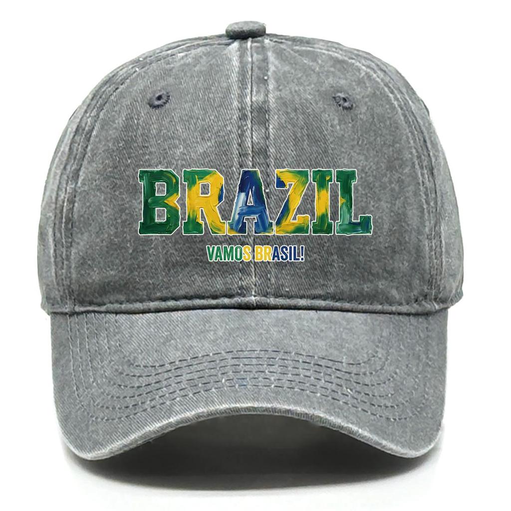 Sun Hat With "BRAZIL" "VAMOS BRASIL" Flag Printed , Adjustable Baseball Hat Fashion Solid Color Sporting Leisure Dad Hat