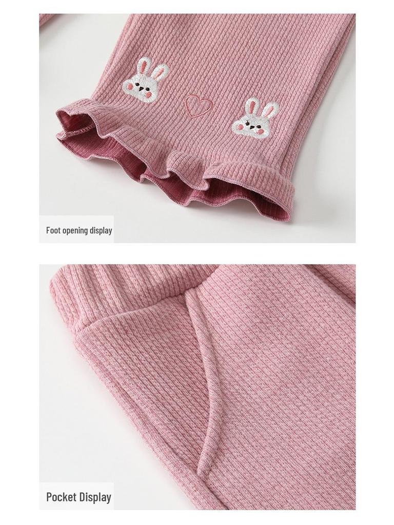 Completo Autunnale da Bambina con Fantasia Floreale a Pois e Fiocco, con Pantaloni Lunghi