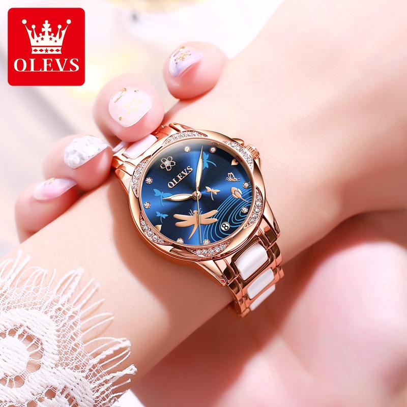 

OLEVS Совершенно новые керамические механические часы, инкрустированные бриллиантами, женские часы