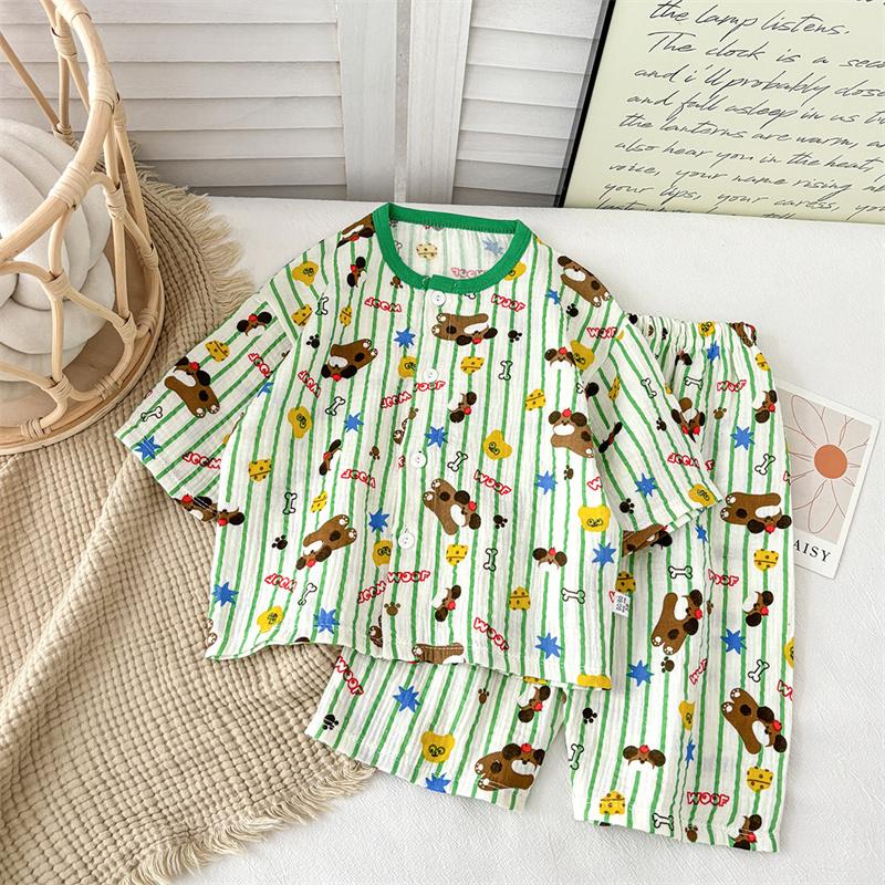 2026 Neues reines Baumwoll-Gaze-Schlafanzug-Set für Kinder für Frühling und Sommer Baumwollgarn Hauskleidung für Jungen und Mädchen