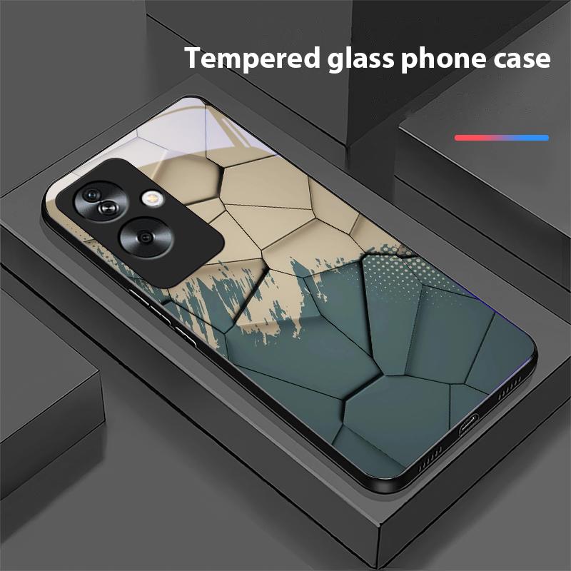 Geometric Pattern For Oppo A79 5G 58 78 74 60 4G Reno 11F Realme GT 6 11 Note 50 10 C55 X2 Tempered Glass Black Phone Case