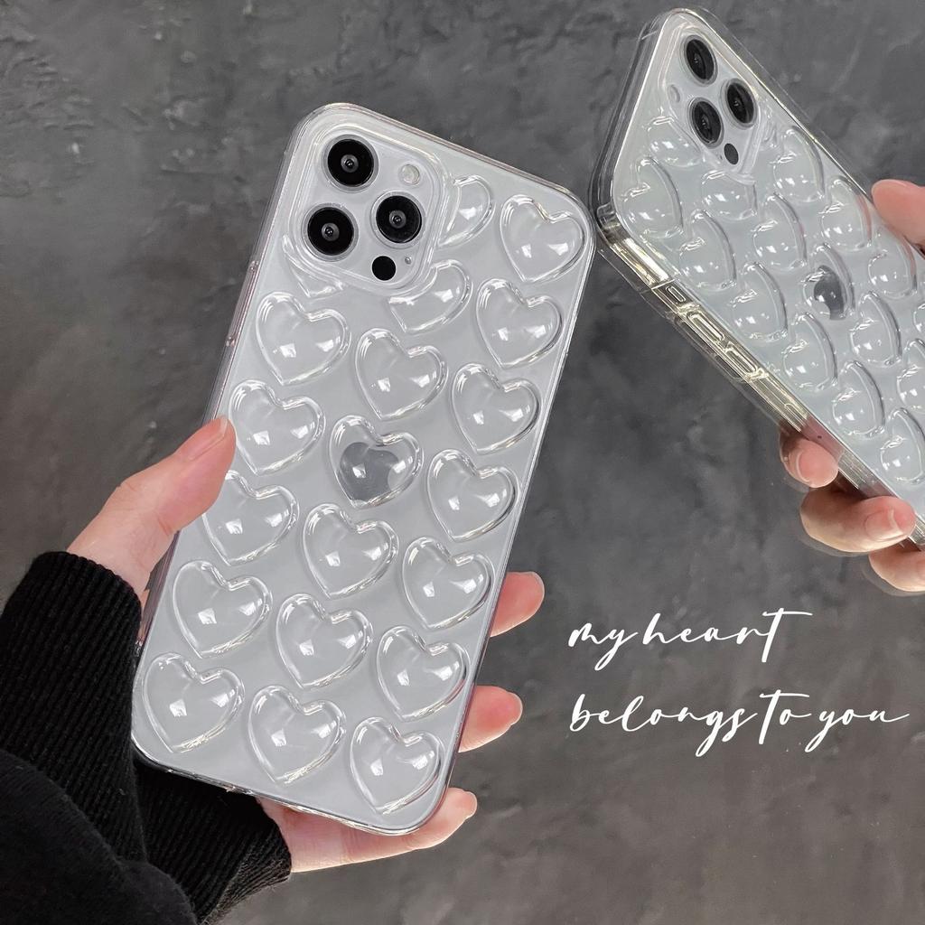 Sött 3D-hjärta Fodral För iPhone 14 13 12 11 15 Pro Max XS XR X 16 Plus Tecknad Klar Färg Bakskydd För 12 13 Mini Fodral