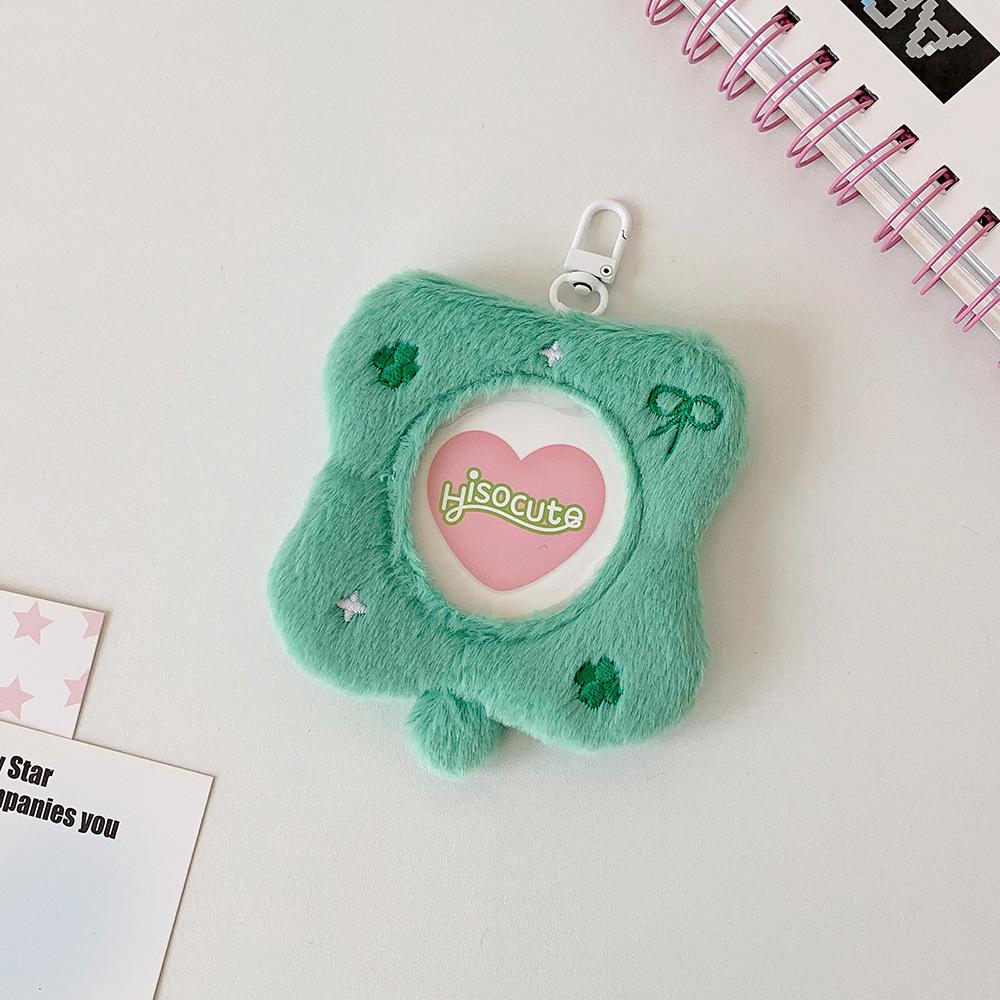 

Cartoon Four Leaf Clover Round Badge Storage Bag Student Plush Itabag Circular Badge Holder Card Case Portable Lightweight Bag