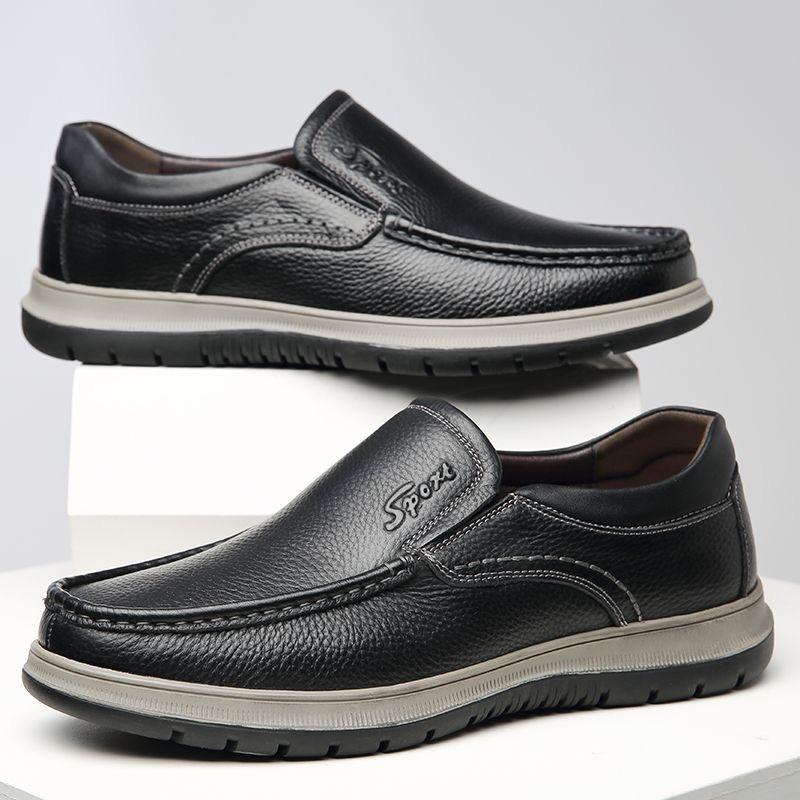 

New Men s Genuine Leather loafers Shoes Slip-On Business Breathable Simple Design Comfortable Polyurethane Lined Flat Footwear 38 чорний