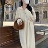 Long Korean Style Lazy Style Lapel Knitted Dress 2026 Spring Autumn New Design Solid Color Sweater Base Dress
