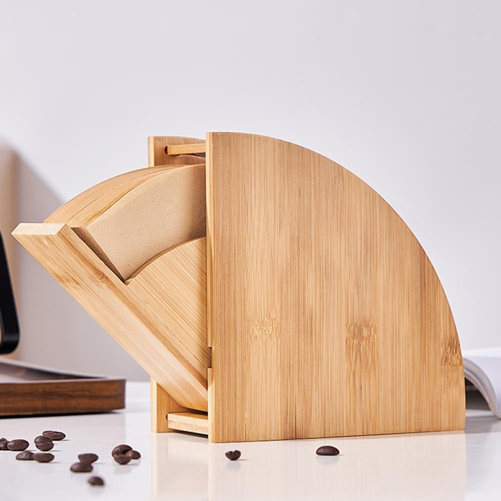 DECHOUS Coffee Filter Holder, Coffee Paper Storage Container for #1#2 V 60 Coffee Filters Bamboo Coffee Filter Paper Dispenser Rack with Dustproof