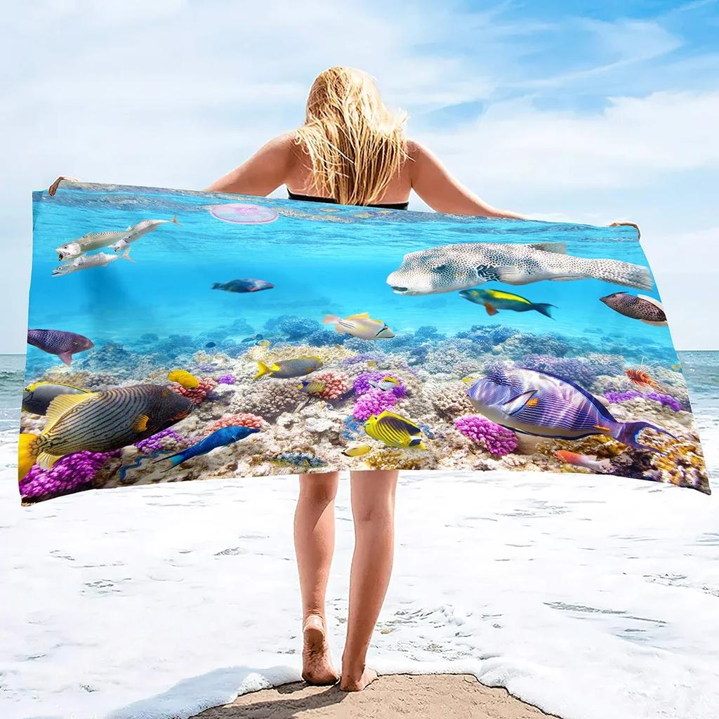 Sea World Beach Towel for Kids, Girl, Boys, Men, Women, Turtle Bath Print Pool Super Soft Plush