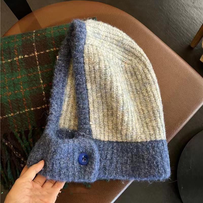 Japanische Herbst-Winter-Mütze und Schal im Partnerlook für Damen und Paare mit Ohrenschutz, Strickmütze im trendigen Stil