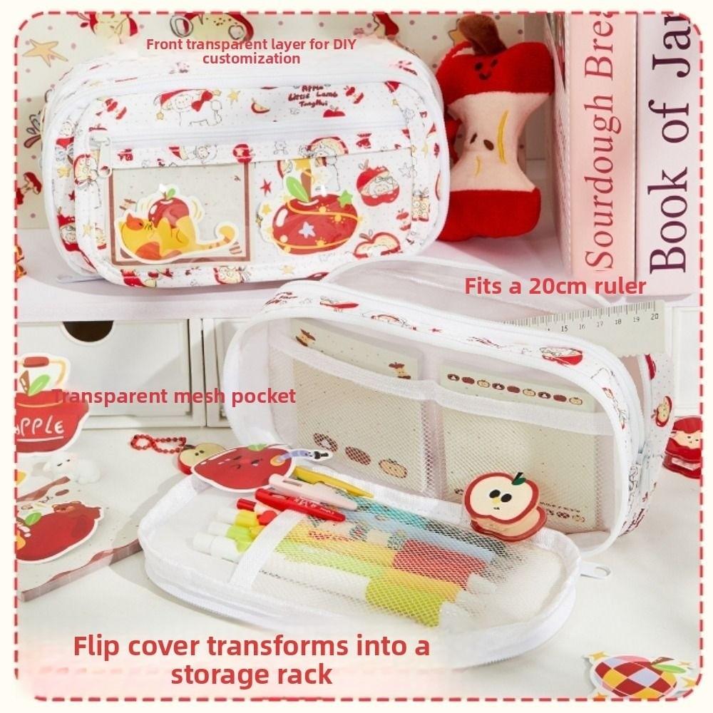 Flip Closure Stationery Storage Bag Multilayer Pencil Case Cute Pen Bag Students Supplies