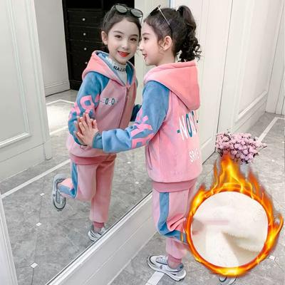 Girls' Gold Velvet Sweatshirt Plush and Thickened Girls' Spring Autumn and Winter Casual Sportswear Children's Double-faced Velvet Two-piece Suit