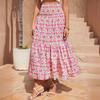 Kadınlar için Boho Çiçek Desenli Uzun Etek Yazlık Elastik Yüksek Bel Fırfırlı Maksi Etek Moda Plaj Tatili Eteği Nefes Alabilen Hafif Etek