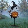 Metal Witch Yard Decor Halloween Garden Stake, Pumpkin Rust-Proof Outdoor Silhouette Decoration for Lawn Patio Porch Pathway, Gift Gardener Retro Sign