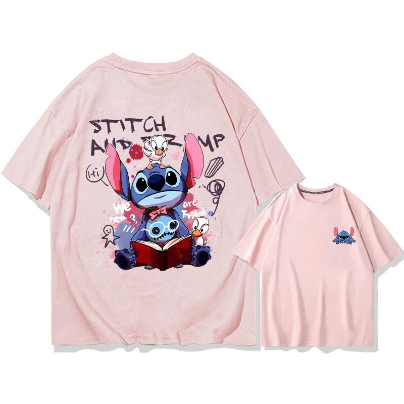 2026 New Fashion Anime Stitch Cartoon Anime Womens Crew Neck Loose Large Size Breathable Comfort Short Sleeve TShirt