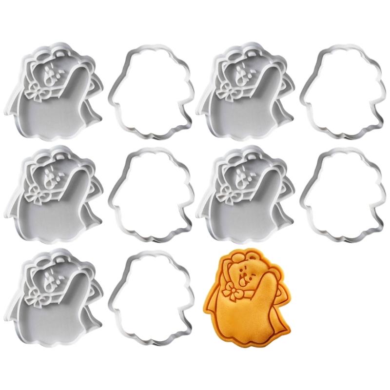 

5 Set Food Grade Small Biscuit Moulds Bear Shape Biscuit Stamps Halloween Small Cookie Molds for Special Greetings