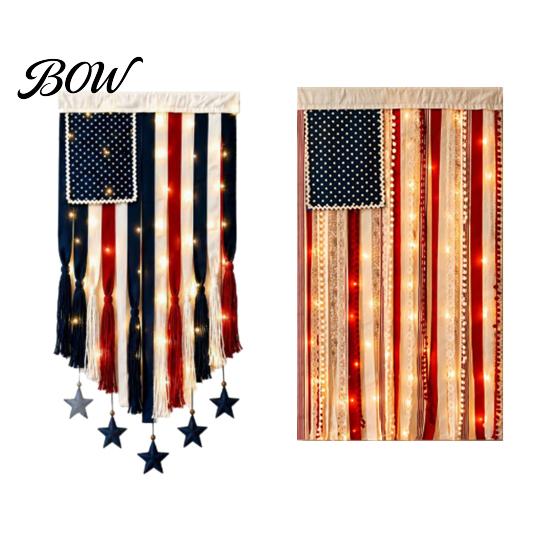 Cotton Blend Flag Wall Hanging Decorative American Banner with LED Lights Glow Vintage Style Polyester Decoration for Indoor Outdoor