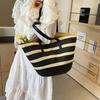 New contrasting color shoulder straw bag handwoven bag women's large-capacity tote bag women's seaside vacation beach bag