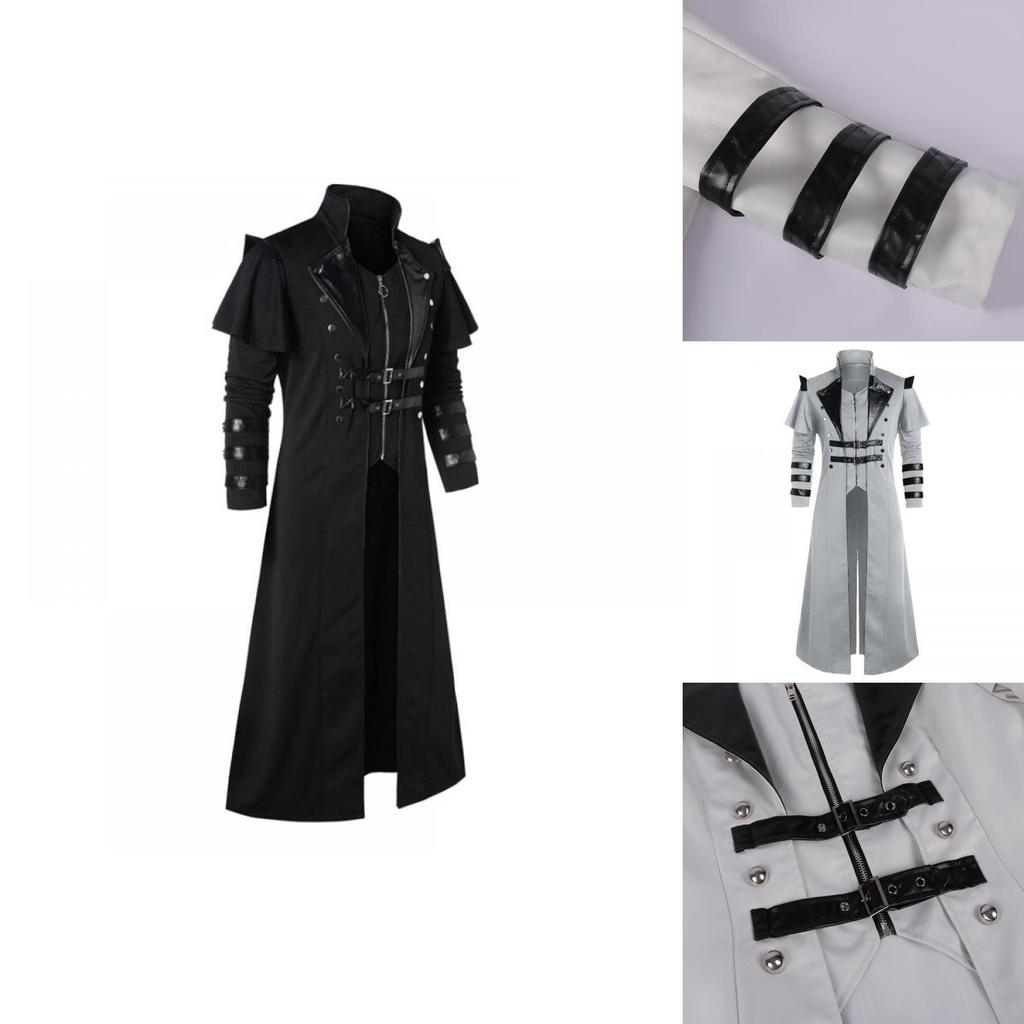 Retro Long Woolen Coat With Split Design For Stage Plays And Fashion Shoots