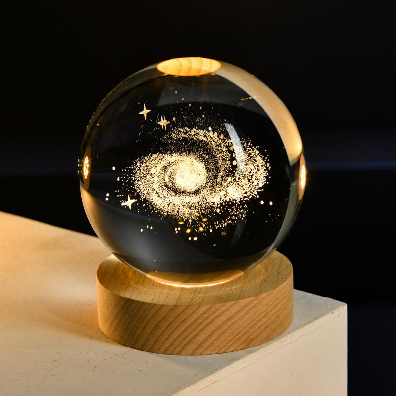 3D Crystal Ball Night Light with Wood Base - Artistic Ornament & Creative Gift for Couples and Classmates