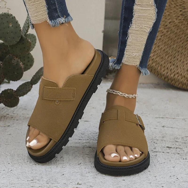 

Rimocy Summer Suede Leather Thick Platform Womens Sandals 2025 Buckle Non-Slip Sandels Casual Breathable Woman Sandalias 35