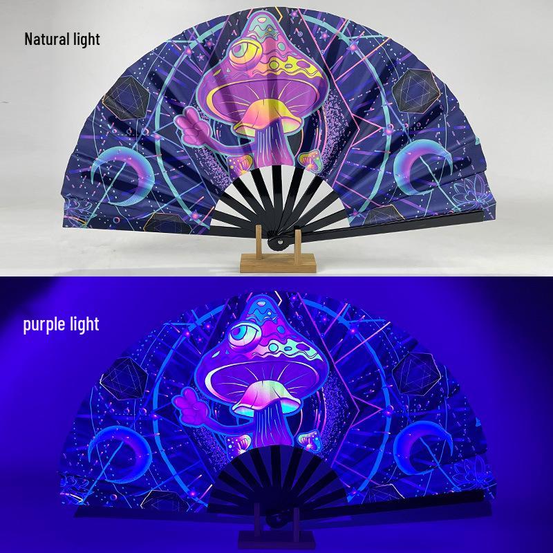 Leuchtender faltbarer Kung-Fu-Party-Fächer mit UV-fluoreszierender Leuchtkraft