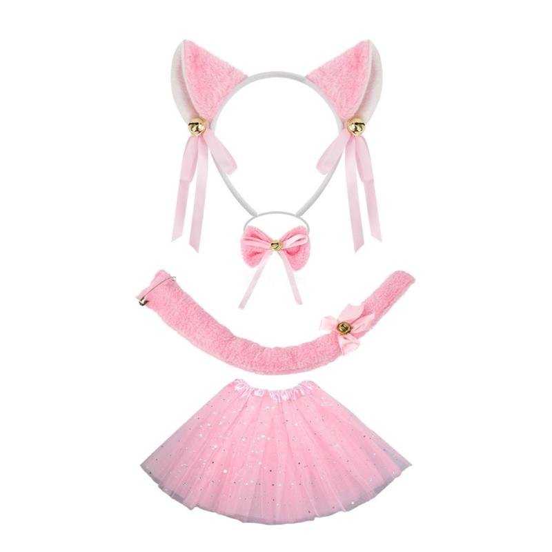 Cats Costume Set Ears Tail Bowite Tutu Skirt Animal Fancy Costume Kit Accessories Kids Girls Halloween Cosplays Props