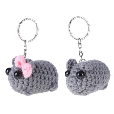 Delicate Sad Hamster Bowknot Keychain Stylish Plush Sad Hamster Keyring Bowknot Detail Keychain Charm for Animal Lover