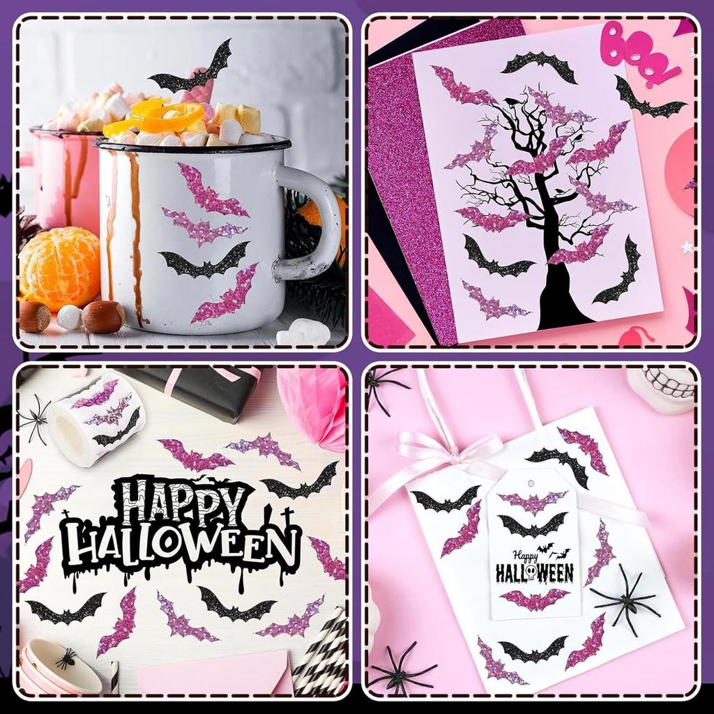 Halloween Bats Stickers Adhesive Halloween Decor Labels Stickers Waterproof Goodie Bags Wrapping Decals Halloween Party Supplies