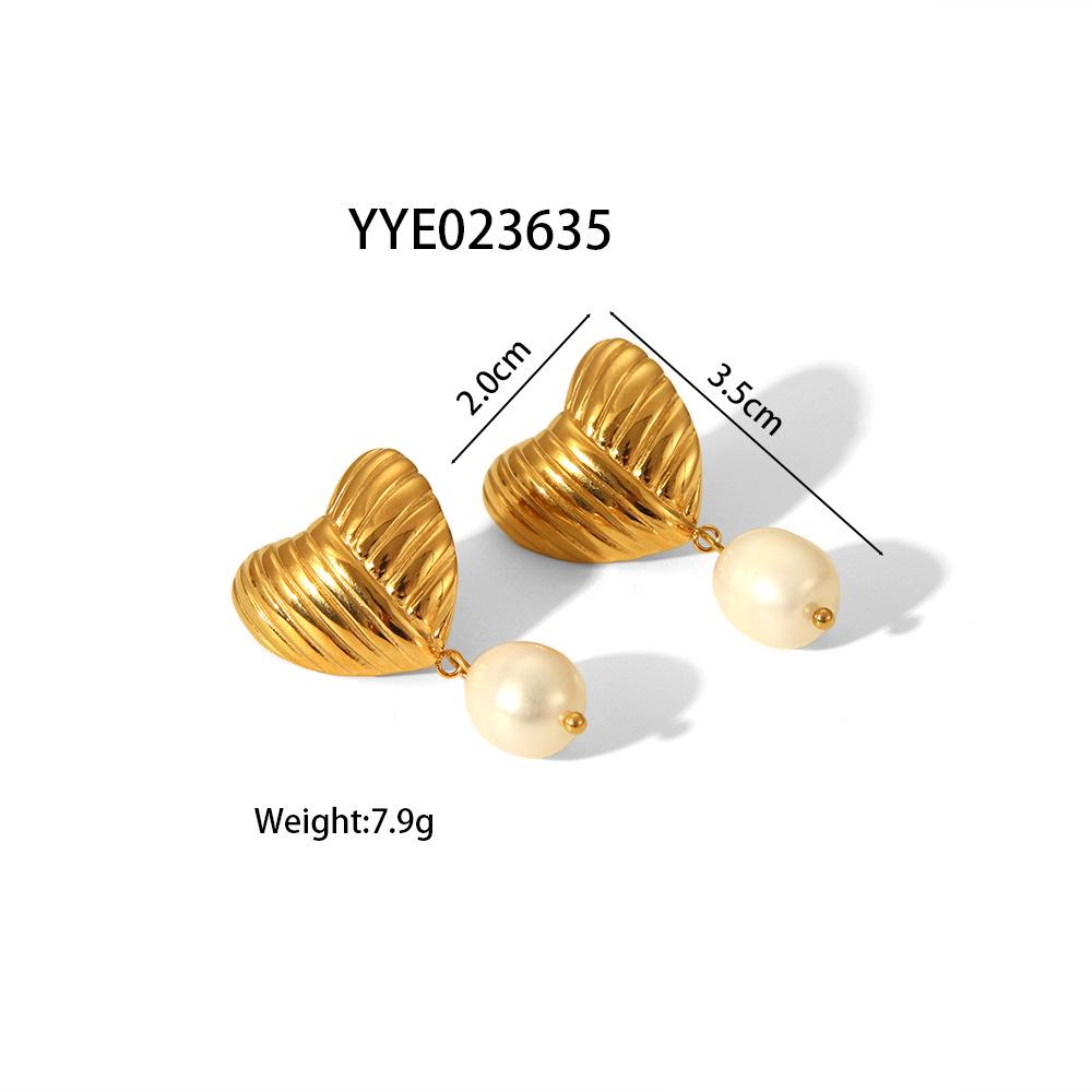 Stainless Steel Love Earrings Freshwater Pearl Drop Ear Stud Gold Braided Heart Earrings