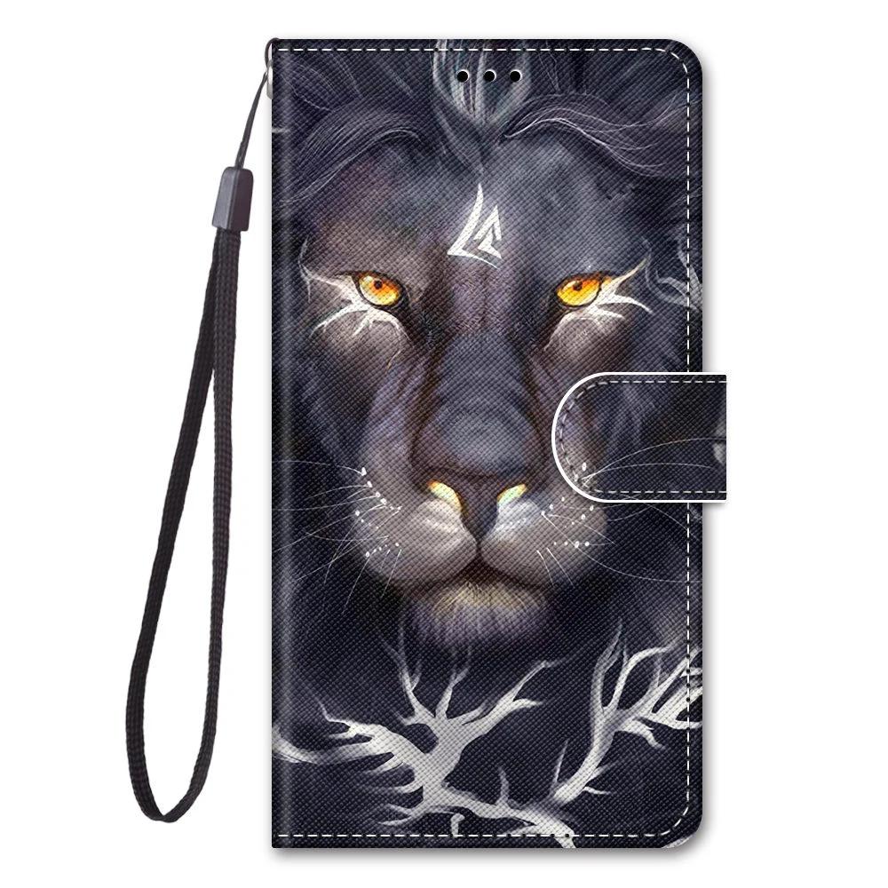 Leather Flip Phone Case For Xiaomi Redmi Note 7 8 Pro 8T 9 Pro 9S Lion Cat Flower Butterfly Painted Wallet Card Holder Cover