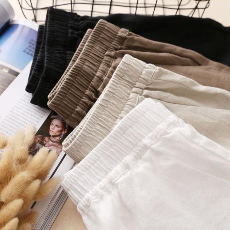 Bavlněné lněné kalhoty Léto Jednobarevné Prodyšné Bavlněné Lněné Široké nohavice Kalhoty Kalhoty Kalhoty s rovným rukávem Ženy Volné Běžné