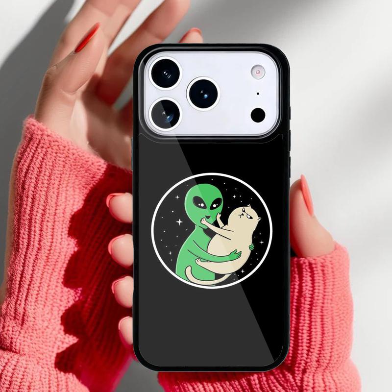 Aesthetics Cute Cartoon Alien Phone Case for iPhone 17 16 15 14 13 Pro Max Back Cover for 12 11 Pro Coque