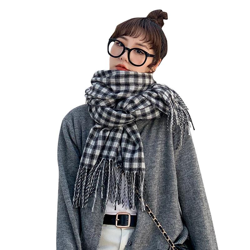 Christmas Scarf Women's 2025 New Winter Plaid Scarf Thickened Tassel Imitation Cashmere Scarf Cold-proof and Warm Shawl