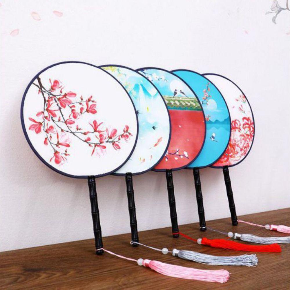 

Винтажный круглый веер для рук в китайском стиле, веер с вышивкой, веер с тушью для ханьфу