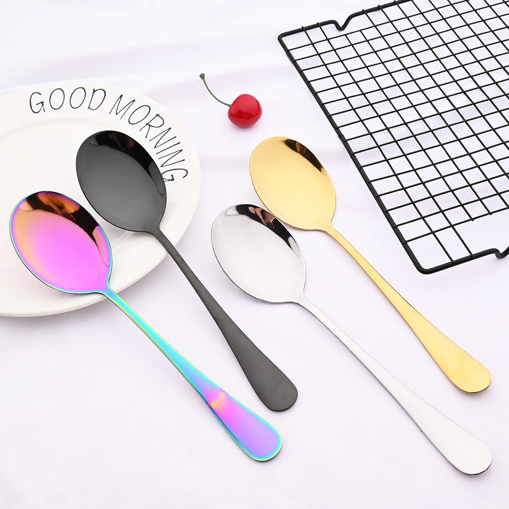 Black 2PCS Salad Spoon Fork Dinnerware Stainless Steel Tableware Cutlery Set Serving Spoon Set Colorful Unique Spoon Flatware