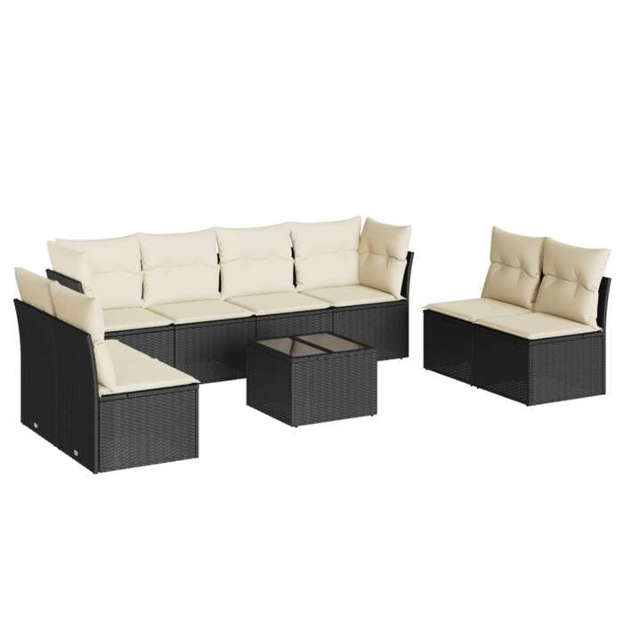 VidaXL Salon de jardin 9 pcs avec coussins noir résine tressée 3217456