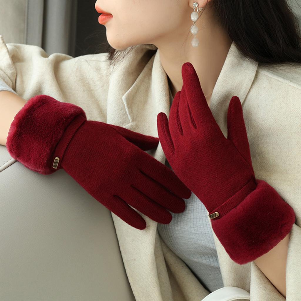 1 Pair Women's Warm Touch Screen Gloves Winter Anti Slip Full Finger Cycling Riding Gloves for Outdoor Excercising