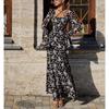 Robe Sexy Halter à Col en U à Manches Longues Imprimée Amincissante pour Femmes Style Européen et Américain