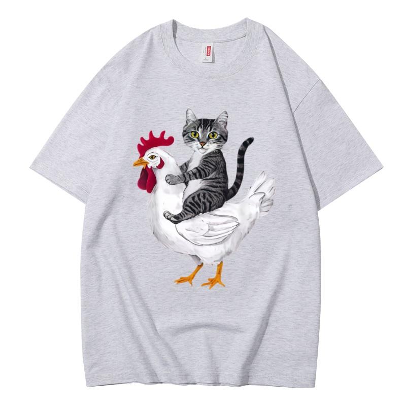 Unisexs casual cotton crew neck Tshirt for summer rooster pattern print breathable shortsleeve Unisexs Tshirt with a loose fit S