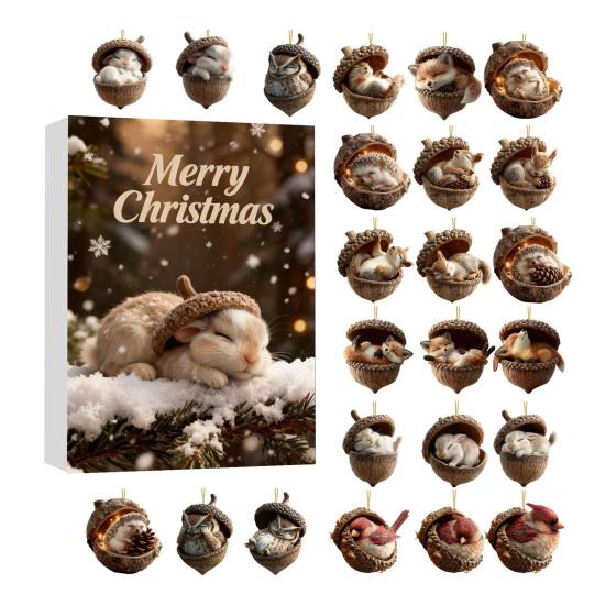 

2025 Лесные животные Желуди Рождественский Адвент-календарь Уютные Животные из сосновых шишек Обратный отсчет Украшение 2D Акриловые Лесные животные Украшения для Рождества H